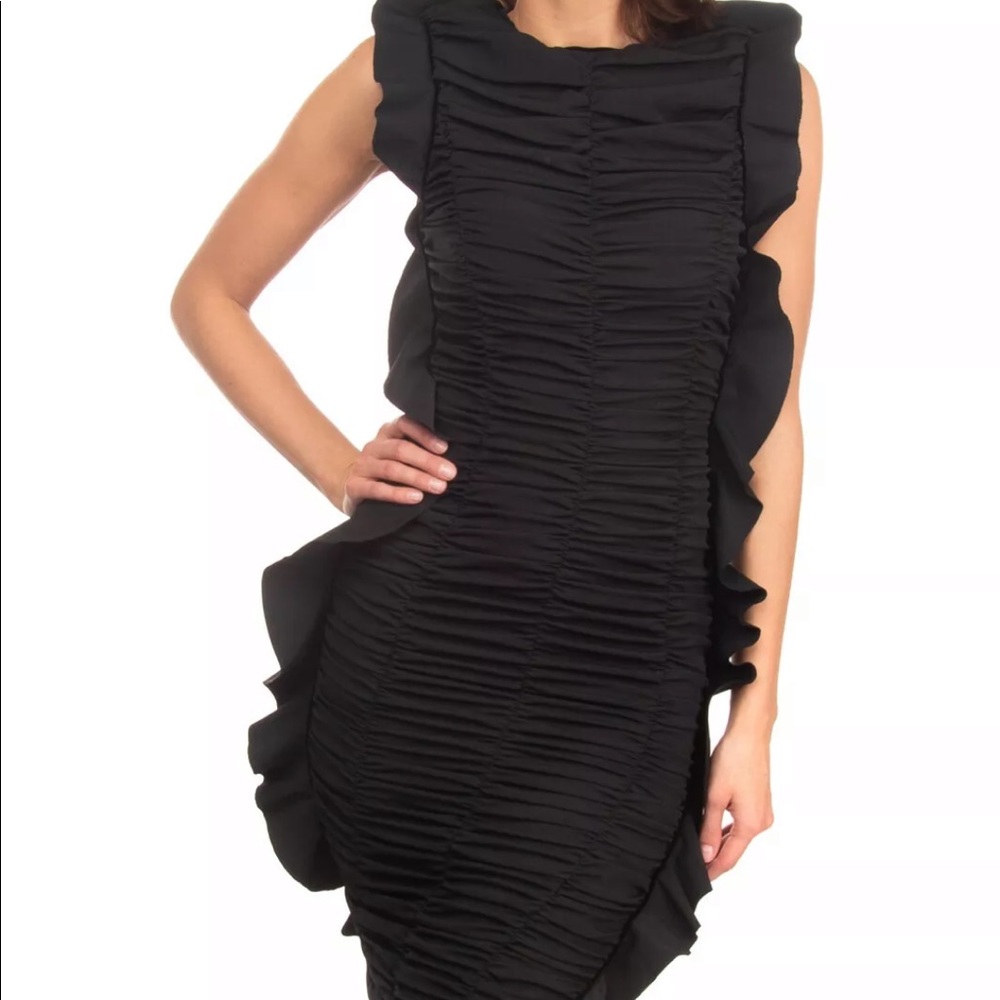 Bodycon Black Ruched Ruffle Insert Made in Italy - Picture 2 of 7
